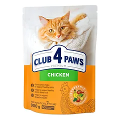CLUB 4 PAWS Premium vištiena. Visavertis sausas pašaras suaugusioms katėms nuo 7 metų