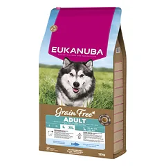 EUKANUBA Grain Free Adult Large Ocean Fish 12 kg bezzbóżinė sausa maistas su žuvimi suaugusiems didelių veislių šunims