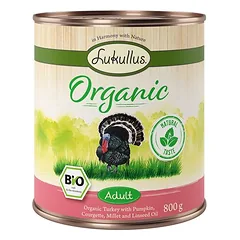 Lukullus Organic Adult su kalakutiena ir cukinija (be glitimo), drėgnas maistas šunims, 6 x 400 g — 2 nuotrauka