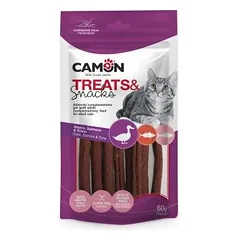Camon vištienos, lašišos ir tuno gabaliukai, papildomas maistas suaugusiems katėms, 60 g