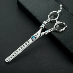 Excalibur Shears Poseidon Silver Thinner - elegantiškai dekoruotos vienpusės retinimo žirklės, 32 dantys