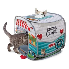 KONG Play Spaces Camper kačių palapinė su kabamu žaislu ir katžole, 51.44×39.37×39.37 cm
