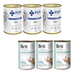BRIT GF veterinarinės dietos šunims Struvite 3x400g + ENZO VET Inkstų dietos inkstų ligoms gydyti su jautiena šunims 3x400g