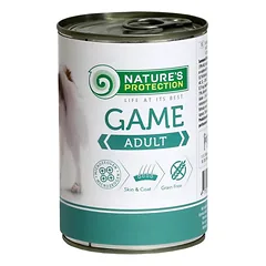 NATURE'S PROTECTION Dog Adult Game konservuotas pašaras suaugusiems šunims su žvėriena, 400 g