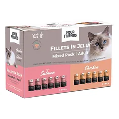 Four Friends Adult in Jelly Mix 12-pack Salmon x6, Chicken x6 konservai sušalusiems želė, 12×85 g