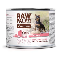 RAW PALEO Pork Lamb Adult 200g šlapias kiaulienos ir ėrienos ėdalas šunims