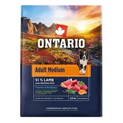 Ontario Adult Medium Lamb & Brown Rice 2,25kg sausas maistas vidutinių veislių šunims su ėriena