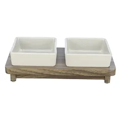 Trixie CityStyle Dubenėlių Rinkinys keraminių dubenėlių rinkinys katėms su MDF stovu, 2×0.4 l, pilkas/rudas