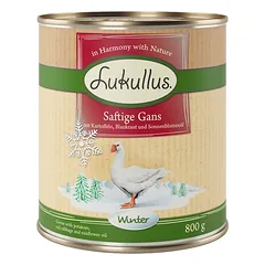 Lukullus žiemos meniu: sultinga žąsiena, drėgnas maistas šunims, > 500 g — 1 nuotrauka
