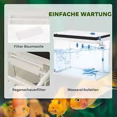 Stiklinis akvariumas, 41 l, su filtravimo sistema, LED apšvietimu ir vandens siurbliu, įvairioms žuvų rūšims, baltas — 4 nuotrauka