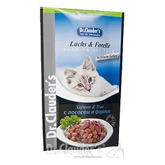 DR. CLAUDER’S drėgnas maistas katėms su lašiša ir upėtakiu 12×100 g