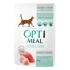 OPTIMEAL™ Visavertis konservuotas ėdalas sterilizuotoms katėms ir kastruotiems katinams su kalakutiena ir vištienos filė padaže, 85 g