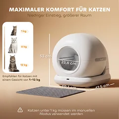 Savaime išsivalantis kačių tualetas su programėlės valdymu ir 1080p kamera, baltas/pilkas, 58,1 × 47,5 × 53 cm — 3 nuotrauka