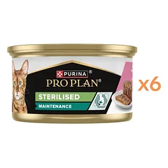PURINA PRO PLAN Sterilised drėgnas paštetas su lašiša ir tunu 6x85g drėgnas maistas katėms po sterilizacijos