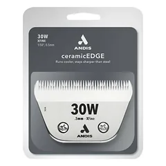 Andis Ceramic EDGE 30W XFine Wide Blade - platus keraminis Snap-On kirpimo mašinėlių peilis, chromuotas plienas, 0,5mm — 2 nuotrauka