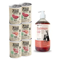 Wild Farm Pate Beef 6x400g ėdalas šunims be glitimo + LAB V Lašišų aliejus šunims ir katėms 1000ml