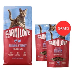CARNILOVE Active Cat Salmon and Turkey Adult 6 kg łosoś i indyk dla wszystkich kotów + CARNILOVE Crunchy Snack Cat Salmon 2x50 g GRATIS