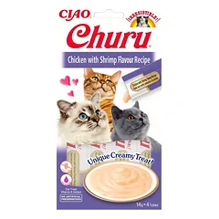 INABA Churu Cat kreminis vištienos ir krevečių skanėstas katėms 56 g
