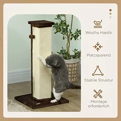 Draskyklė 81 cm su kabančiu kamuoliuku, sizalio stulpu ir pliušu, katėms iki 5 kg, kreminė/ruda — 4 nuotrauka