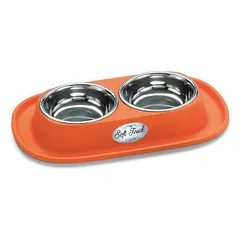 Georplast Soft Touch Double Bowl dvigubas metalinis dubenėlis šunims ir katėms su guminiu padėklu, įvairių spalvų, 31x20x3,5 cm — 4 nuotrauka