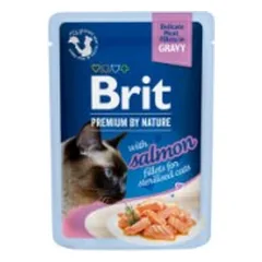 Brit Premium Cat Delicate konservuotas pašaras katėms maiš. Salmon for Sterilised in Gravy 85 g