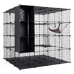 Modulinis gyvūnų narvas su 3 laikymo kubais, juodas, 144 × 144 × 142 cm — 5 nuotrauka
