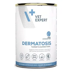 VET EXPERT Veterinary Diet Dog Dermatosis Turkey and Guinea Fowl 400g kalakutų ir perlinukų, šlapias maistas šunims su odos sutrikimais