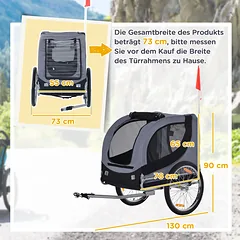 Dviračio priekaba šunims iki 20 kg, sulankstoma, su universaliu sukabintuvu, atšvaitais ir vėliavėle, 130x73x90 cm, pilka/juoda — 3 nuotrauka
