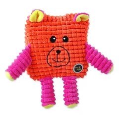 Plaček Be Fun Calypso Square Bear minkštas pliušinis švilpiantis žaislas šunims su jautriais dantimis, oranžinis, 12,5 cm — 1 nuotrauka