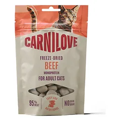 CARNILOVE Freeze-Dried Snack Cat Beef 40 g su jautiena ir katžole, liofilizuoti skanėstai katėms