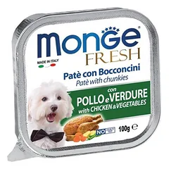Monge Fresh Konservuotas maistas šunims (paštetas) (su vištienos gabalėliais ir daržovėmis) 100g