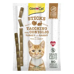 GimCat Sticks begrūdės lazdelės, su kalakutiena ir triušiena (4 vnt)