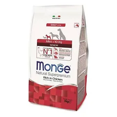 Monge Mini Senior sausas maistas mažų veislių šunims senjorams su vištiena, 3 kg