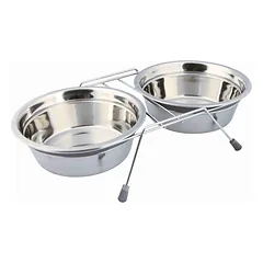 Trixie Eat on Feet Bowl Set stovas su dviem nerūdijančio plieno dubenėliais šunims, kiekvieno 1,5 l talpa, 21 cm skersmens