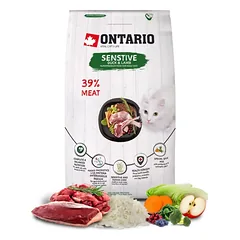 Ontario Adult Hypoallergenic Duck & Lamb – sausas pašaras katėms (1–7 m.)