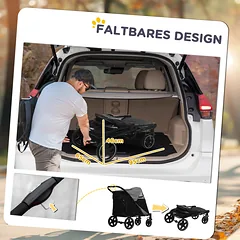 Sulankstomas vežimėlis šunims 112x65x100 cm, lankstomas vienu paspaudimu, šunims iki 30 kg, pilkas — 5 nuotrauka