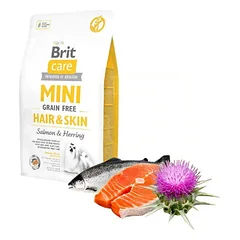 BRIT CARE Mini Hair&Skin hipoalerginis sausas maistas ilgo plauko šunims 2 kg — 2 nuotrauka