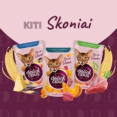 DELICKCIOUS konservuotas pašaras su lašiša  ir sūriu suaugusioms katėms, 85 g — 5 nuotrauka
