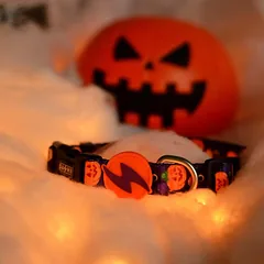 Dashi Pumpkin Collar - šuns antkaklis, Helovino moliūgų raštas, XS — 2 nuotrauka