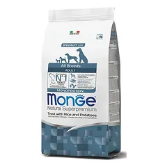 Monge Natural Superpremium All Breeds Adult Trout, Rice & Potatoes sausas maistas šunims