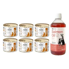 4Vets Cat Weight Reduction 6x185g + LAB V Lašišų aliejus šunims ir katėms 500ml