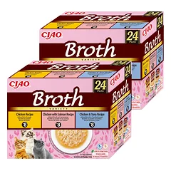 INABA Ciao Broth - papildomas maistas katėms vištienos, lašišos ir tuno skonio sultinys 48x40g