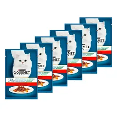 Purina Gourmet Perle kačių maistas mini filė padaže su jautiena ir morkomis 6x85 g