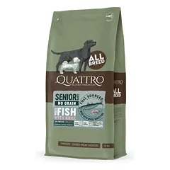 2 vnt. QUATTRO begrūdis visų veislių senjorų/dietinis šunų pašaras su balta žuvimi ir kriliu, 3kg