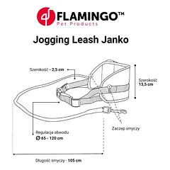 Flamingo Janko bėgimo pavadėlis - laisvų rankų pavadėlis, elastingas laidas ir juosmens diržas su kišene, bėgimui su šunimi, juodas, Czarny — 2 nuotrauka
