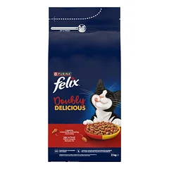 Felix Doubly Delicious suaugusių kačių maistas su skaniu jautienos ir vištienos mišiniu, 2 kg