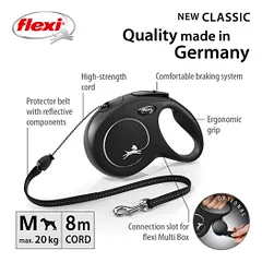 Flexi New Classic Cord virvinis, juodas pavadėlis šunims, M, 8 m — 2 nuotrauka