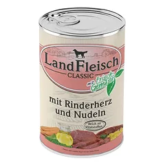 Landfleisch konservai šunims, jaučių širdys+makaronai, 400g nuotrauka