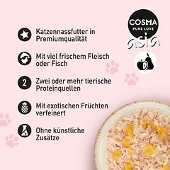 Cosma Asia Fruit drebučiuose, drėgnas maistas katėms 6 x 170 g — 2 nuotrauka