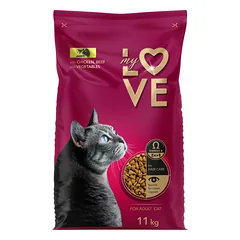 Pilnavertis sausas pašaras suaugusioms katėms su vištiena, jautiena ir daržovėmis MY LOVE 11kg